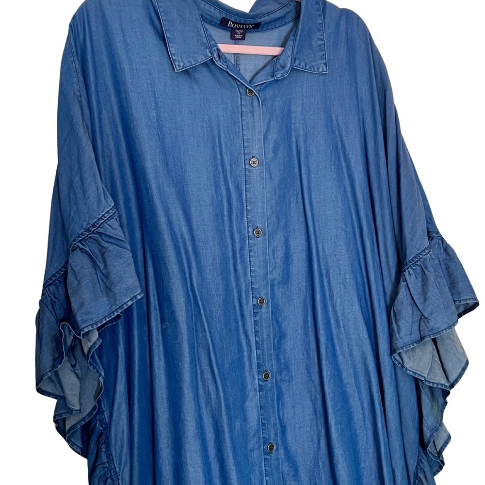 Blue Denim Ruffle Sleeve Top